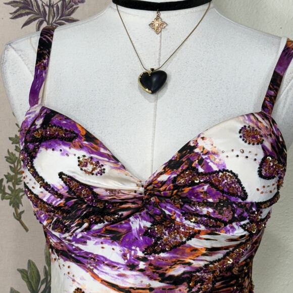 90s Y2k Cache Beaded Satin Tie Back Mermaid Formal Dress Sexy Party McBling 2 - Picture 3 of 15